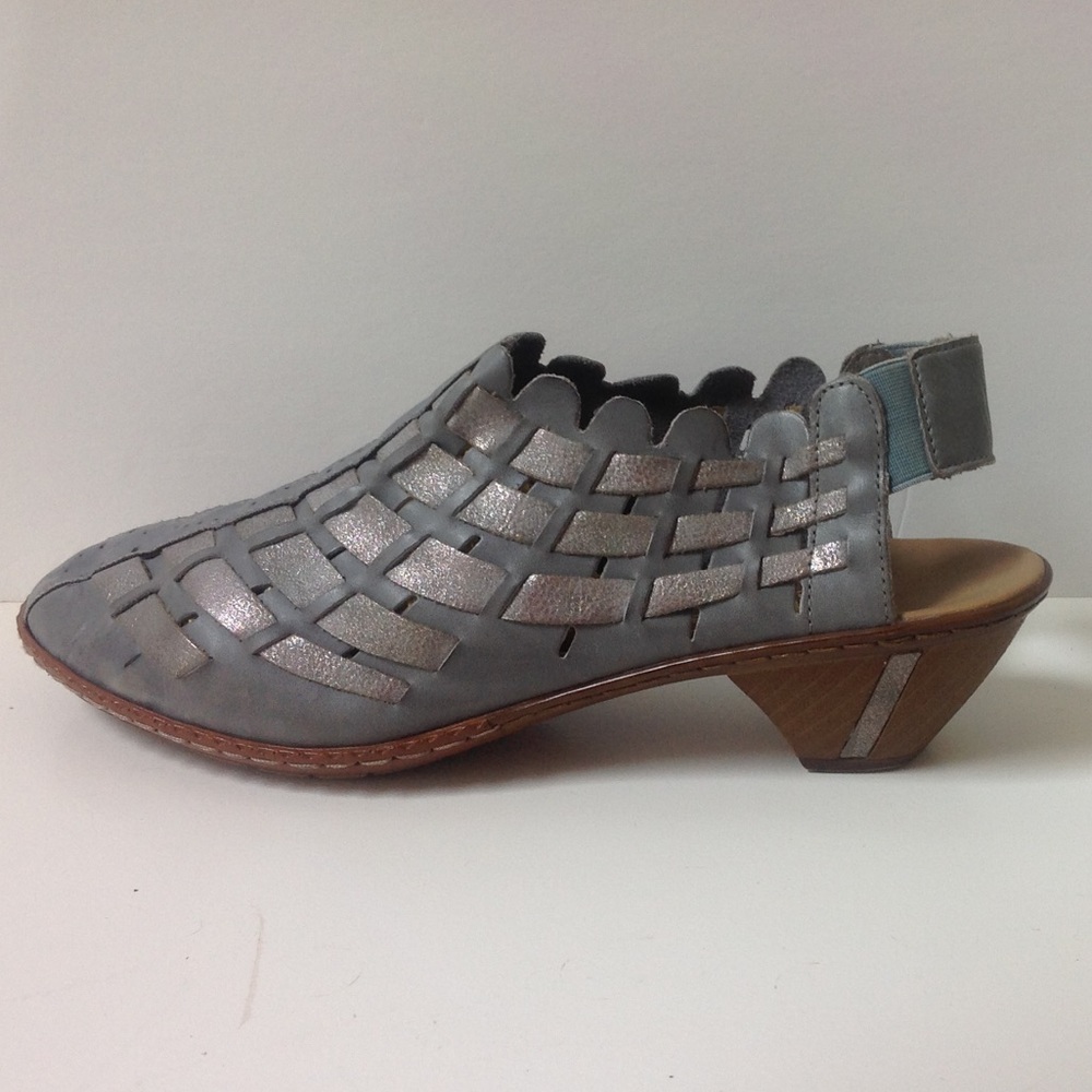 Rieker Blue Leather Shoes Silver Shoes Comfort